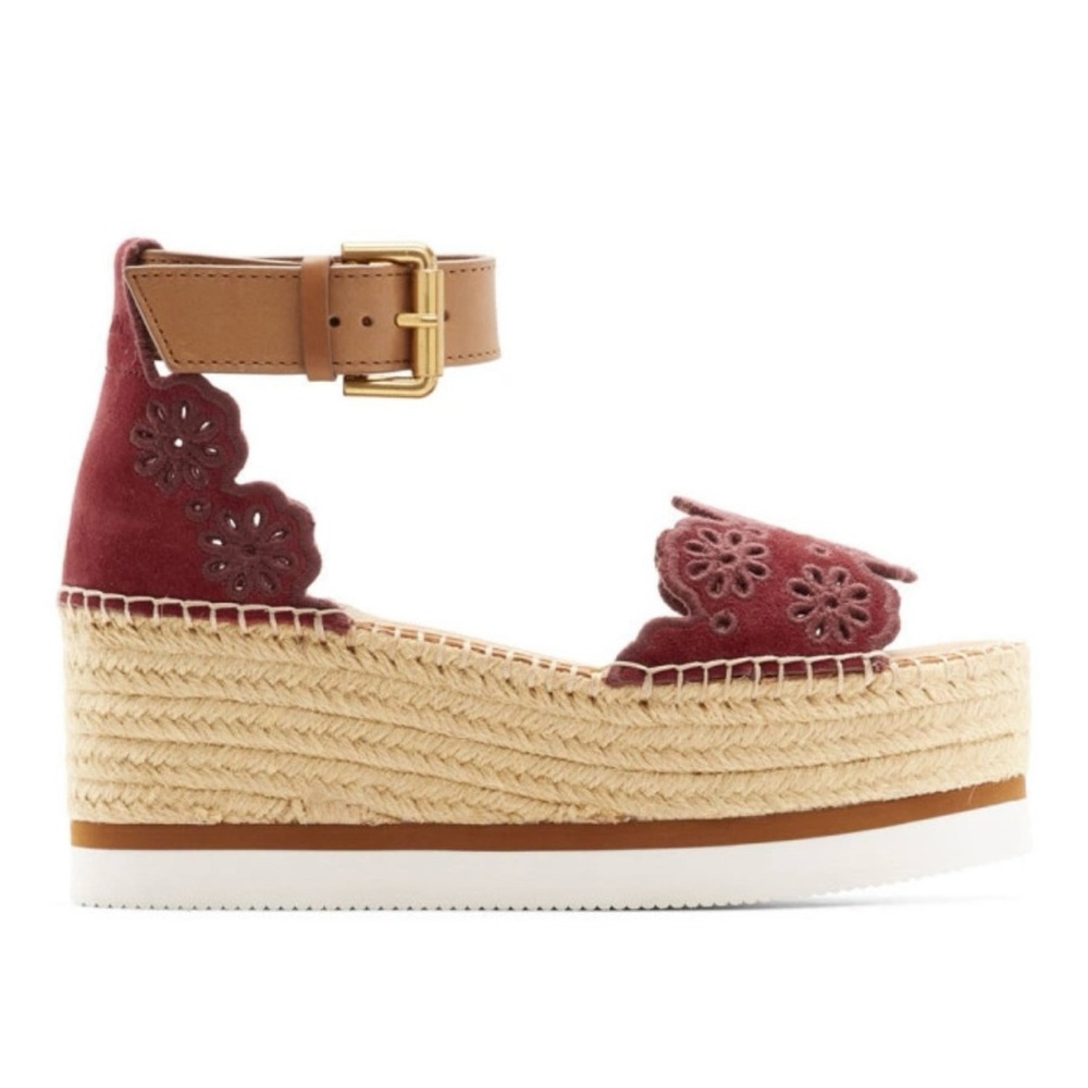 SEE BY CHLOE Glyn Kiara Burgundy Platform Espadrille Sandals